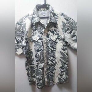 SUN SURF Hawaiian Aloha Shirt White Black Multi Cotton SS34184 Size Large L